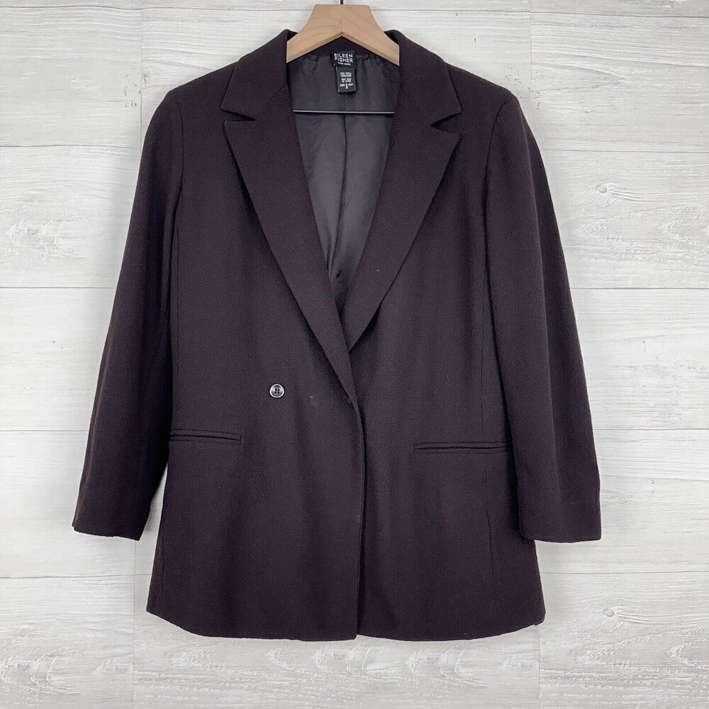 Eileen Fisher Crepe Wool‎ Blazer Jacket Women Size Small Brown Two Button Italy